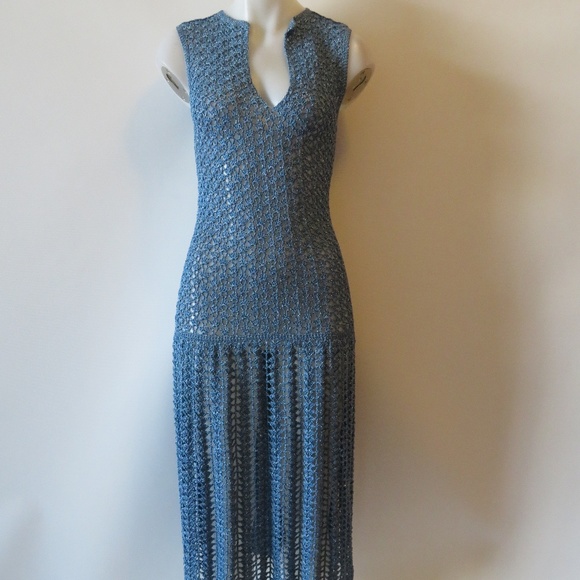 NWT MARMALADE BLUE METALLIC CROCHET MAXI DRESS XS* 🟢 - Picture 2 of 6